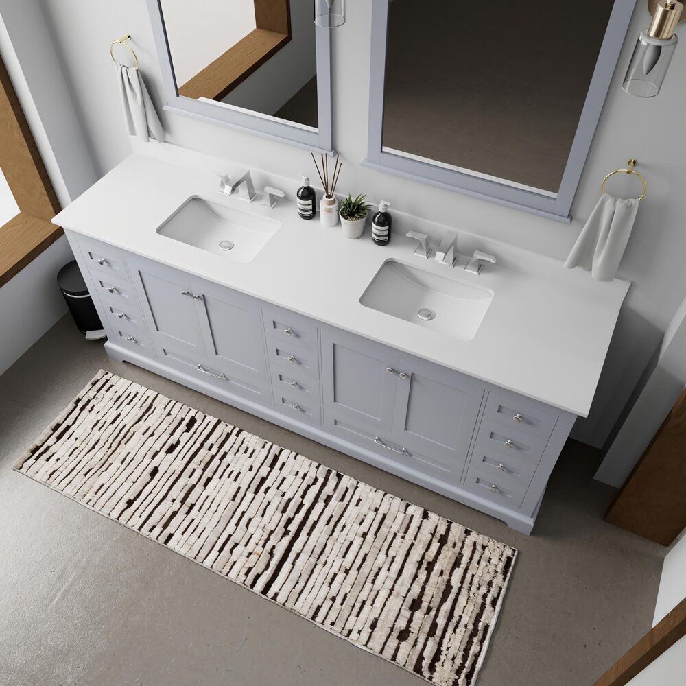 Lexora Home Dukes 84" Double Bathroom Vanity in Dark Grey with 2 cm White Cultured Marble Top and Rectangular Sinks, , large