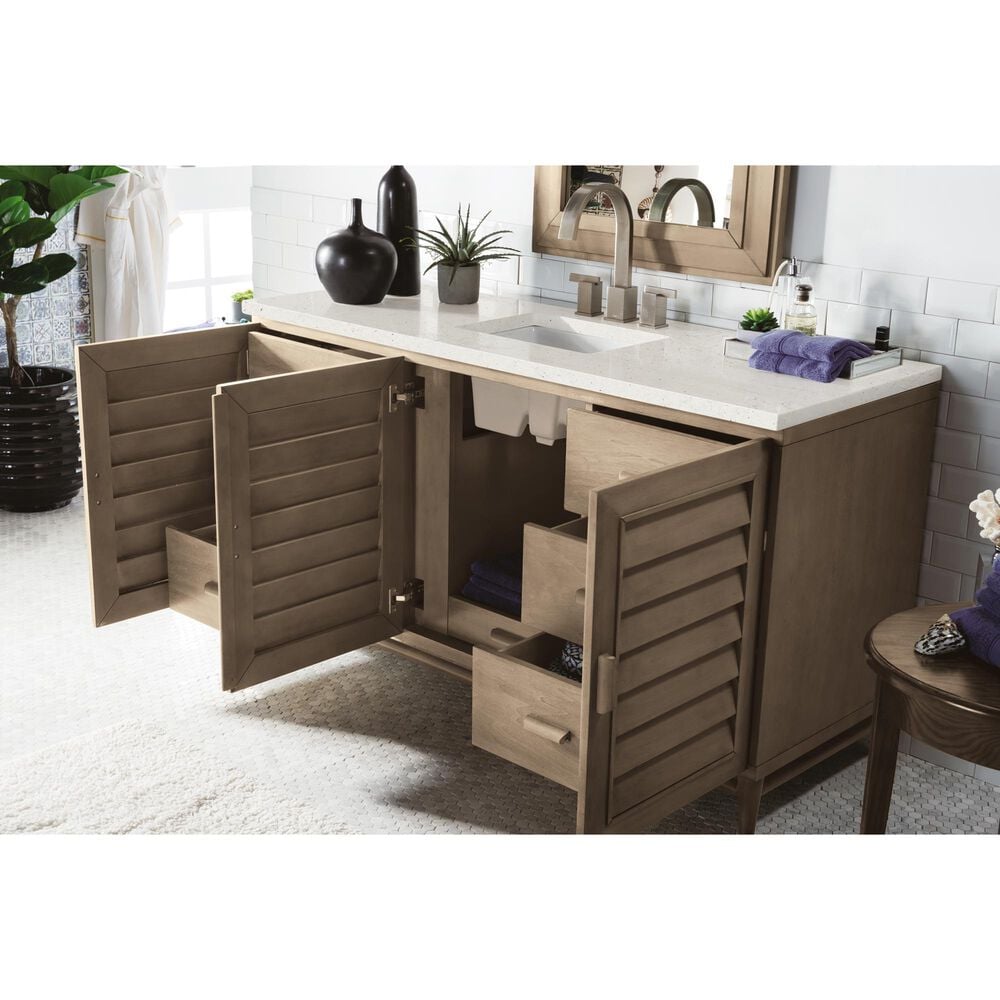 James Martin Vanities Portland 48&quot; Single Bathroom Vanity in Whitewashed Walnut with 3 cm Lime Delight Quartz Top and Rectangular Sink, , large