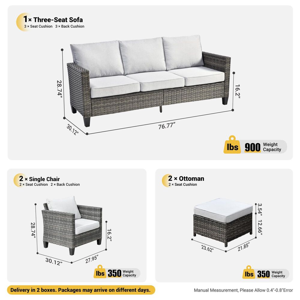 HOMLUX HOMLUX 5-Piece Outdoor Wicker Patio Furniture Set, High Back Rattan Sofa with Chairs, Ottomans &amp; Cushions in Gray, , large