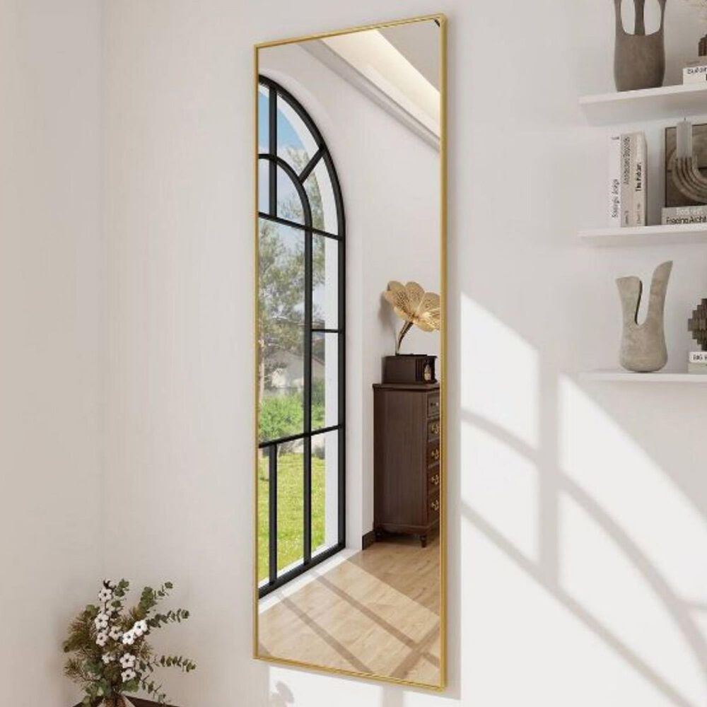 HOMLUX 14" x 48" Door Wall Mount Mirror in Gold, , large