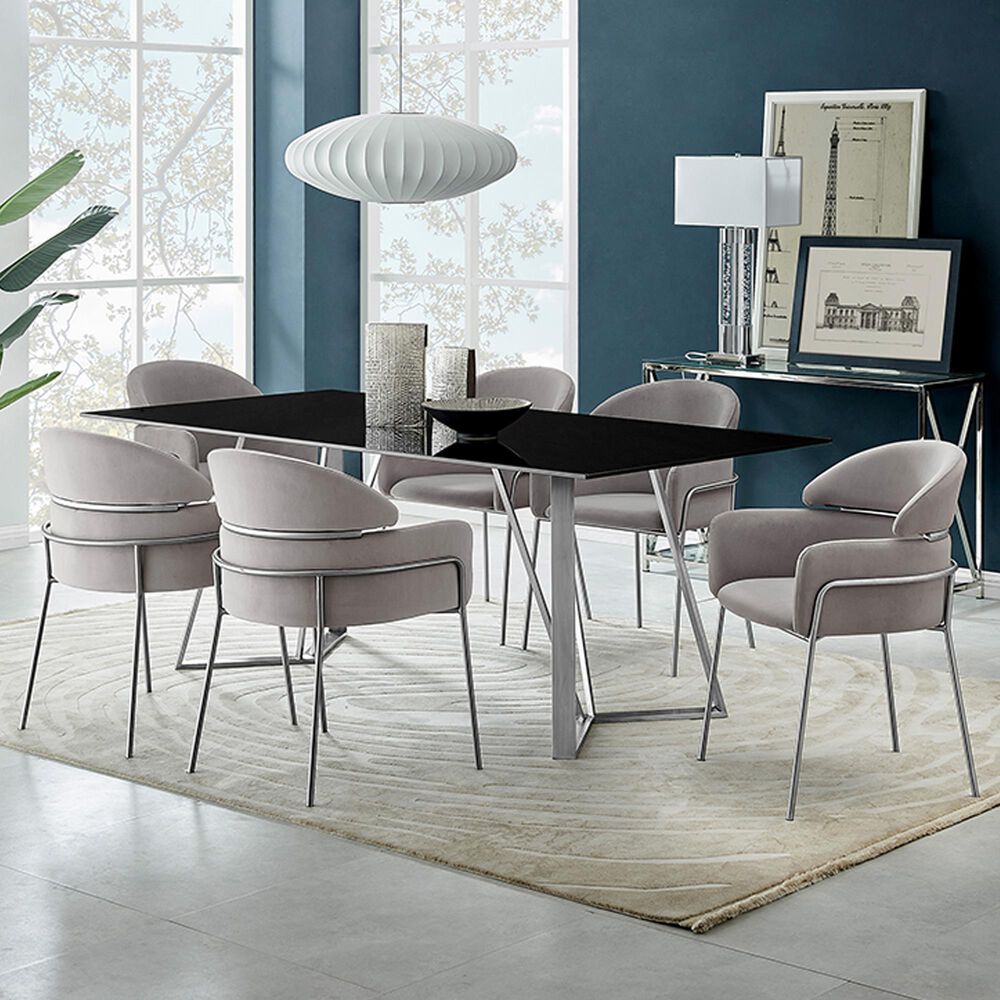 Blue River Cressida/Portia 7-Piece Dining Set in Black and Brushed Stainless Steel, , large