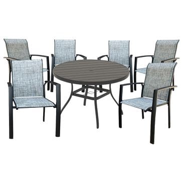 Hearth and Haven 7-Pieces Outdoor Dining Set with Stackable Chairs and Round Table in Black, , large