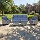 Sunwell Garden 32"H 3-Seater Outdoor Sofa with Curved Navy Cushions in Gray, , large