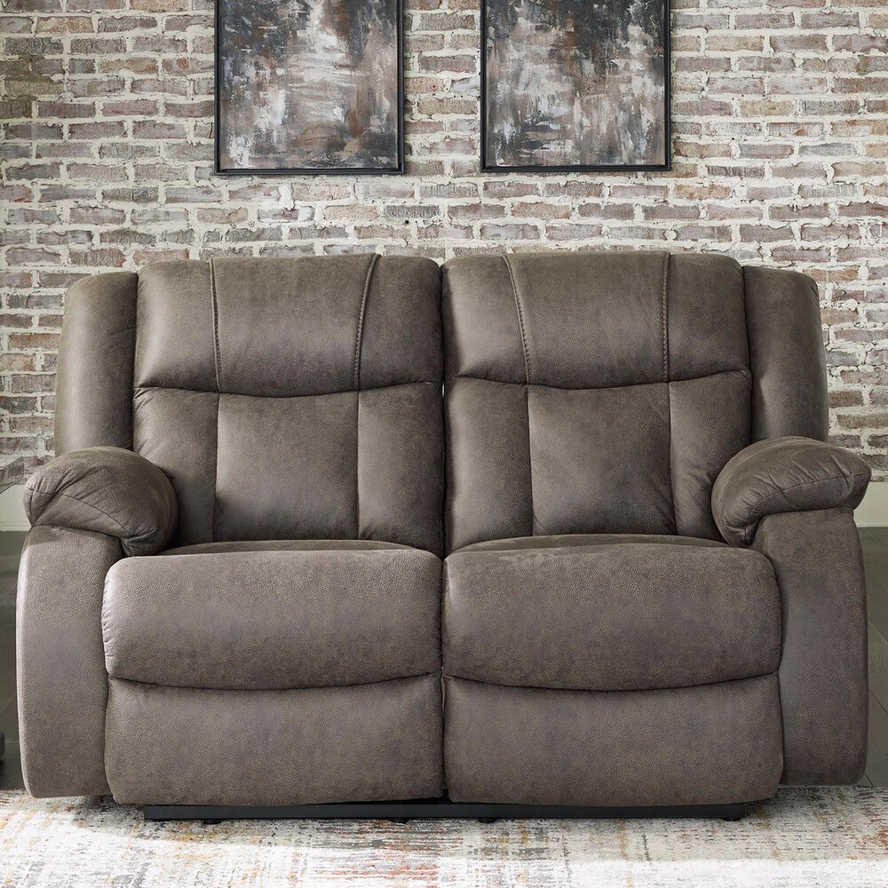 Ashley First Base Manual Reclining Loveseat in Gunmetal, , large