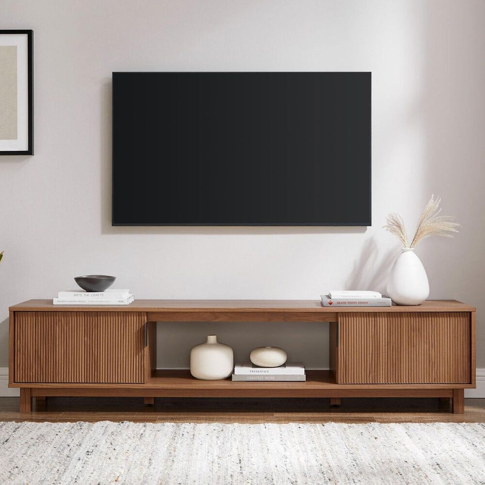 Walker Edison Arundo 70&quot; 2-Door Reeded TV Stand in Mocha, , large