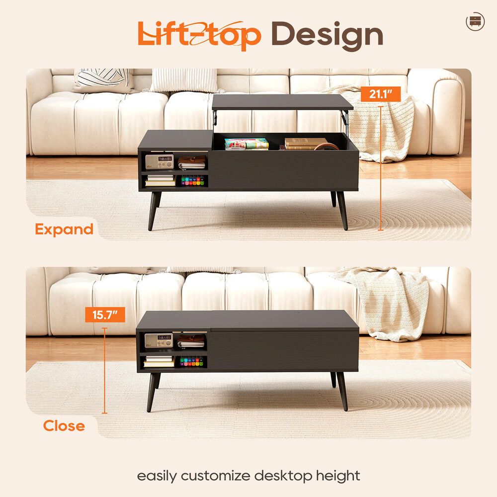 FDW Lift Top Coffee Table in Black, , large