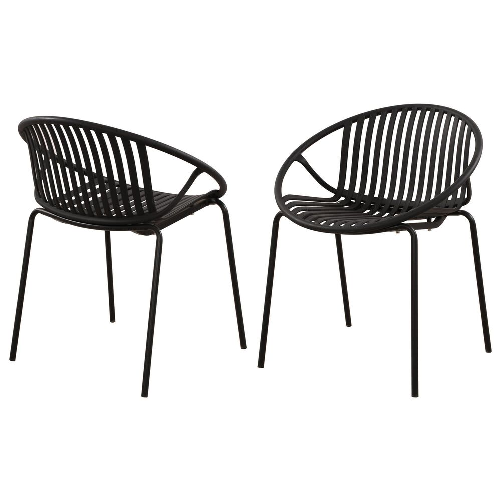 Hearth and Haven Patio Stackable Dining Chair with Breathable Design in Black (Set of 2), , large