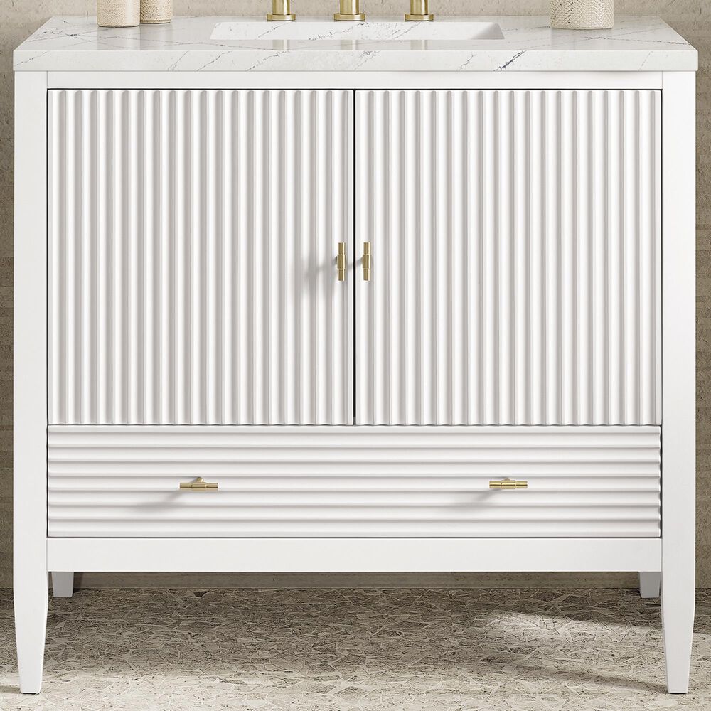 James Martin Vanities Myrrin 36&quot; Vanity in Bright White with 3 CM Ethereal Noctis Quartz Top, , large