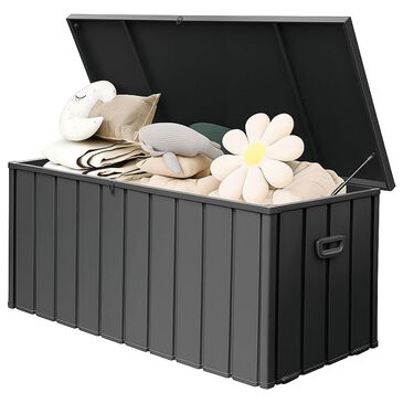 Hearth and Haven 190-Gallon Outdoor Storage Deck Box with Hydraulic Piston in Dark Gray, , large