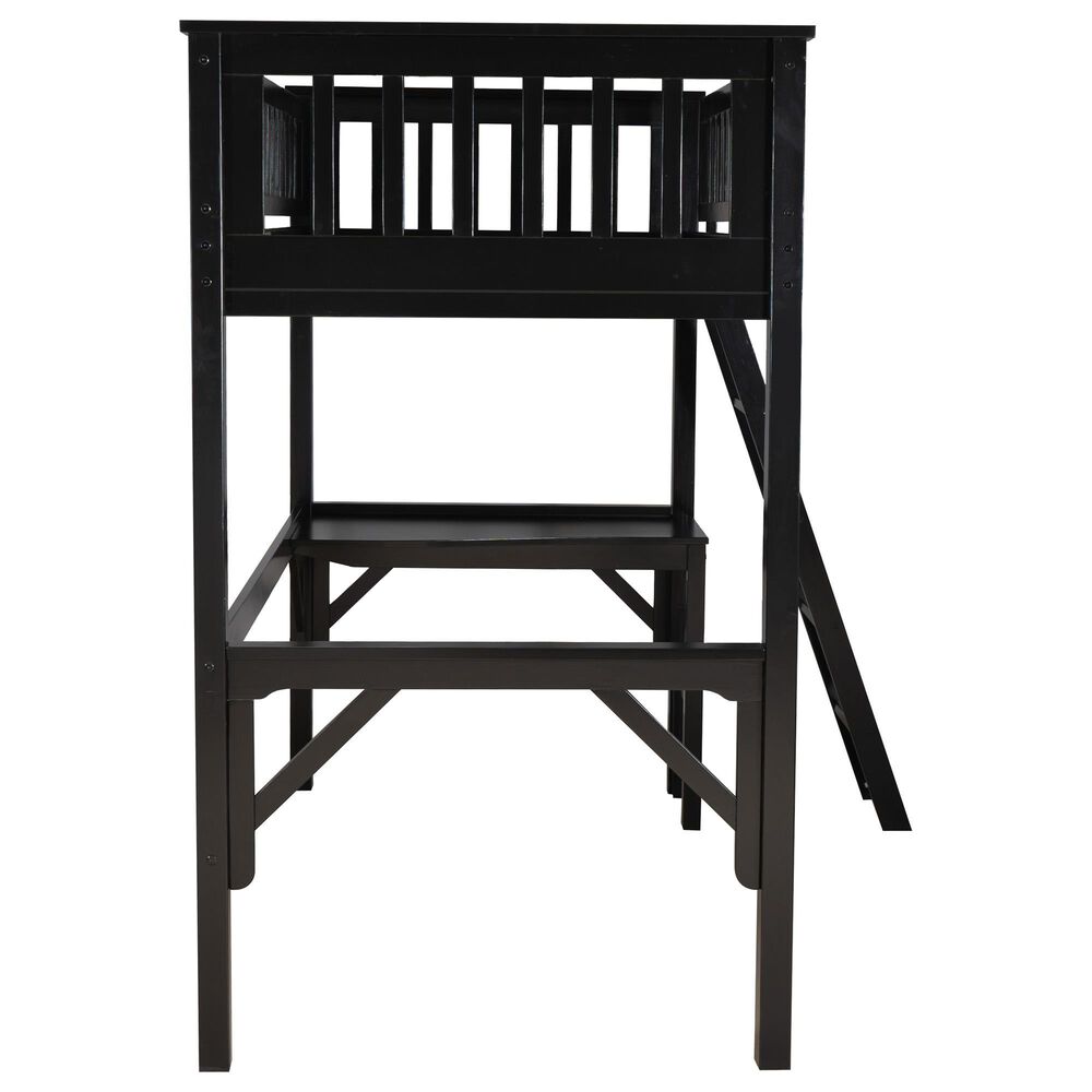 Linon Home Decor Levi Twin Workstation Loft Bed with Desk in Black, , large