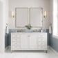 James Martin Vanities Chicago 60" Double Bathroom Vanity in Glossy White with 3 cm Carrara White Marble Top and Rectangular Sinks, , large