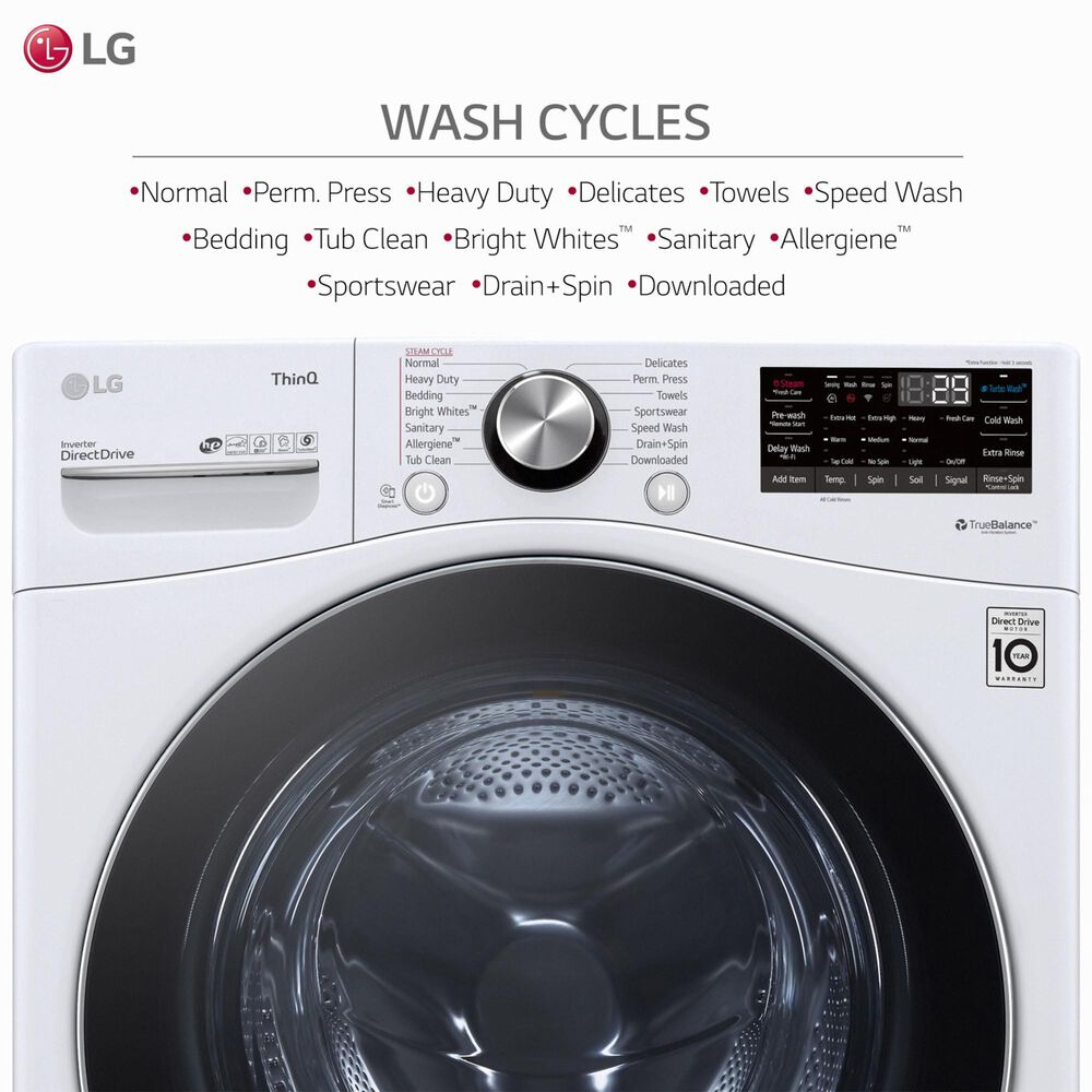LG 5.0 Cu. Ft. Front Load Washer with TurboWash 360 in White, , large