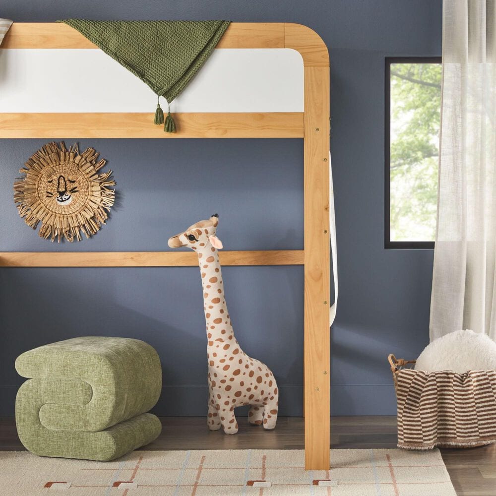 Walker Edison Adyn Twin Loft Bunk Bed with Desk in Natural Pine, , large