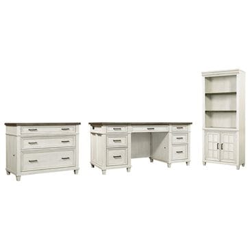 Riva Ridge Caraway 3-Piece Executive Desk with Door Bookcase and Lateral File Set in Aged Ivory, , large