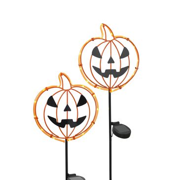 The Gerson Company 31.8" Halloween Pumpkin Face Yard Stake in Orange (Set of 2), , large