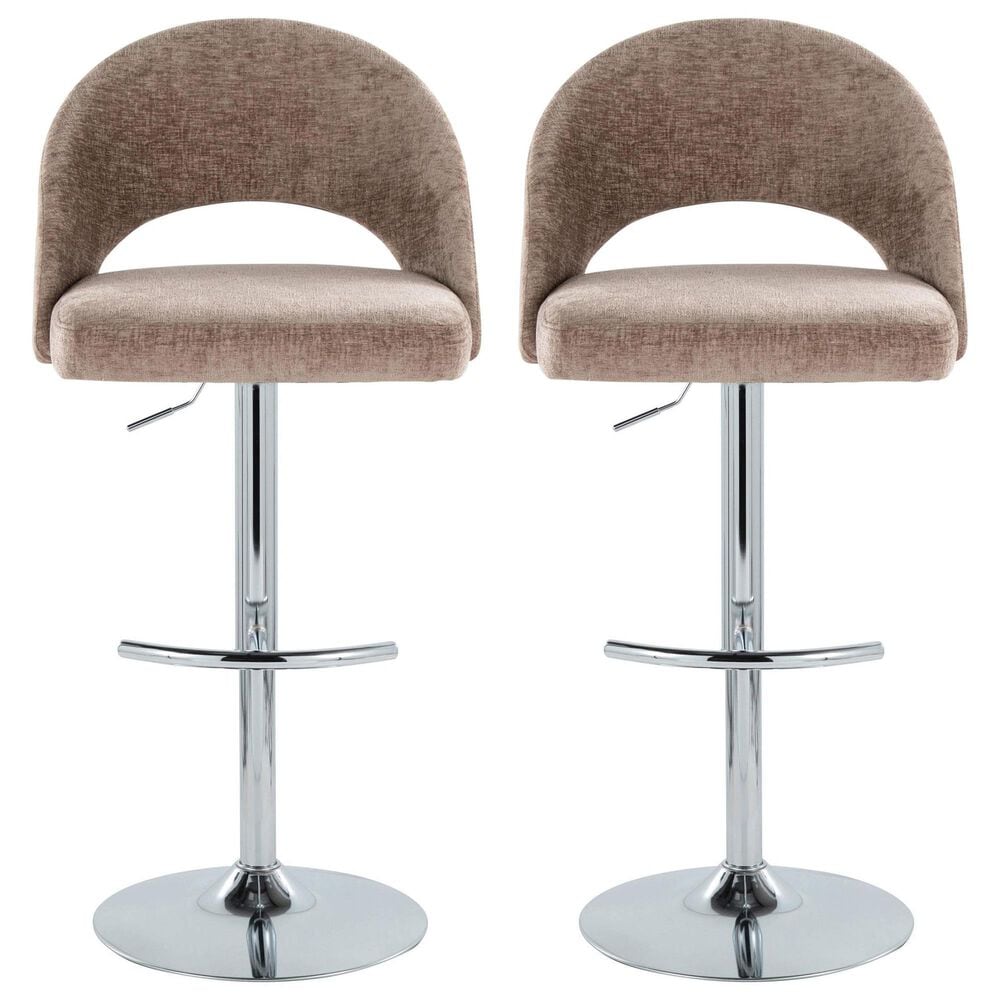 LumiSource Renee Adjustable Swivel Bar Stool with Brown Fabric Upholstery in Chrome (Set of 2), , large