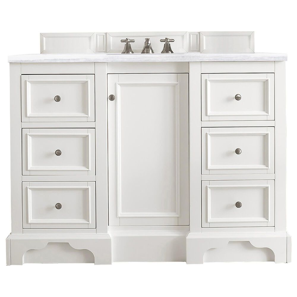 James Martin Vanities De Soto 48" Single Bathroom Vanity in Bright White with 3 cm Arctic Fall Solid Surface Top and Rectangular Sink, , large