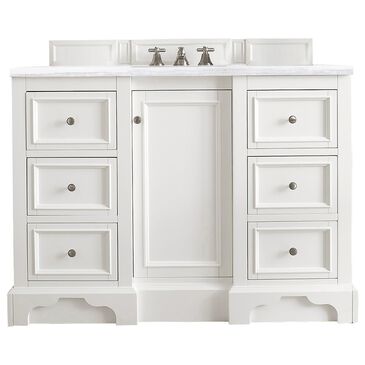 James Martin Vanities De Soto 48" Single Bathroom Vanity in Bright White with 3 cm Arctic Fall Solid Surface Top and Rectangular Sink, , large