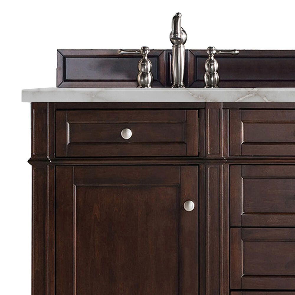 James Martin Vanities Brittany 60&quot; Double Bathroom Vanity in Burnished Mahogany with 3 cm Victorian Silver Quartz Top and Rectangular Sinks, , large