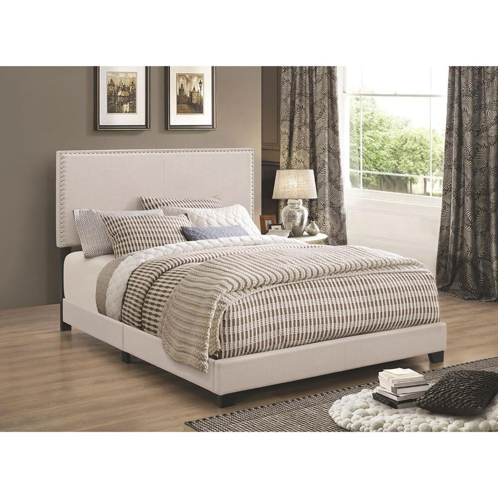Pacific Landing Boyd California King Upholstered Panel Bed in Ivory