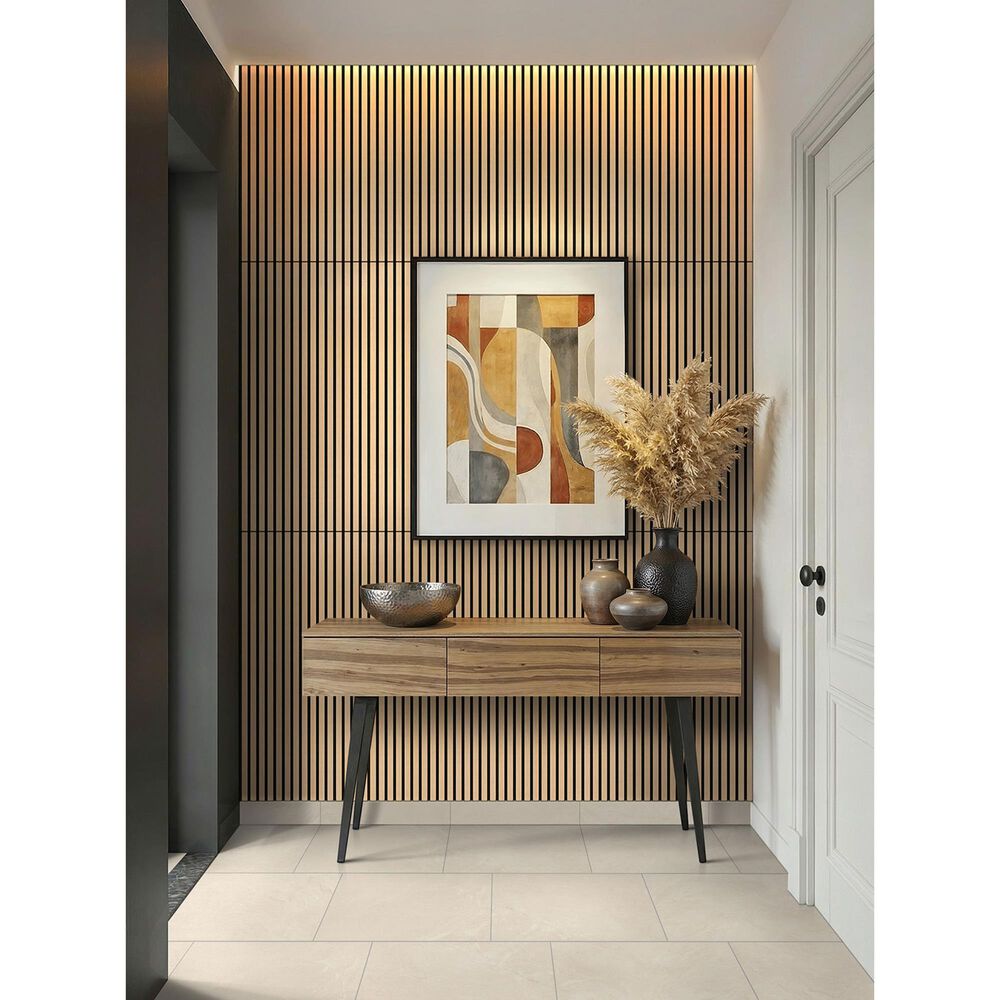 MS International Acoustic Wood Slat Almond 24" x 48" Wall Panels, , large