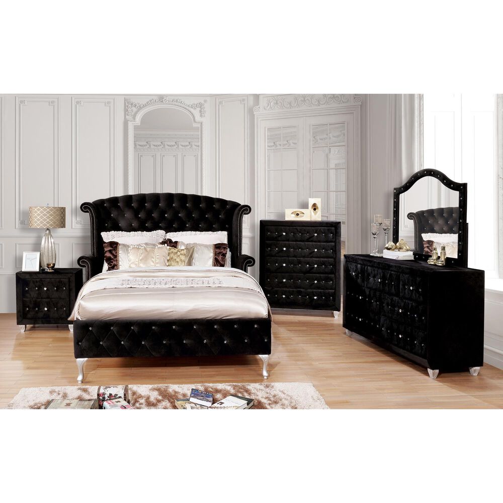 Furniture of America Mills King Upholstered Bed in Black, , large