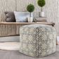 LR Home 20" Square Floral Pouf in Blue and Beige, , large