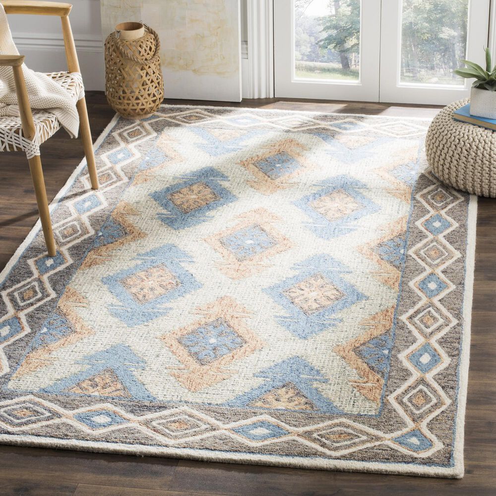 Safavieh Micro-Loop Southwestern 4&#39; x 6&#39; Blue and Beige Area Rug, , large