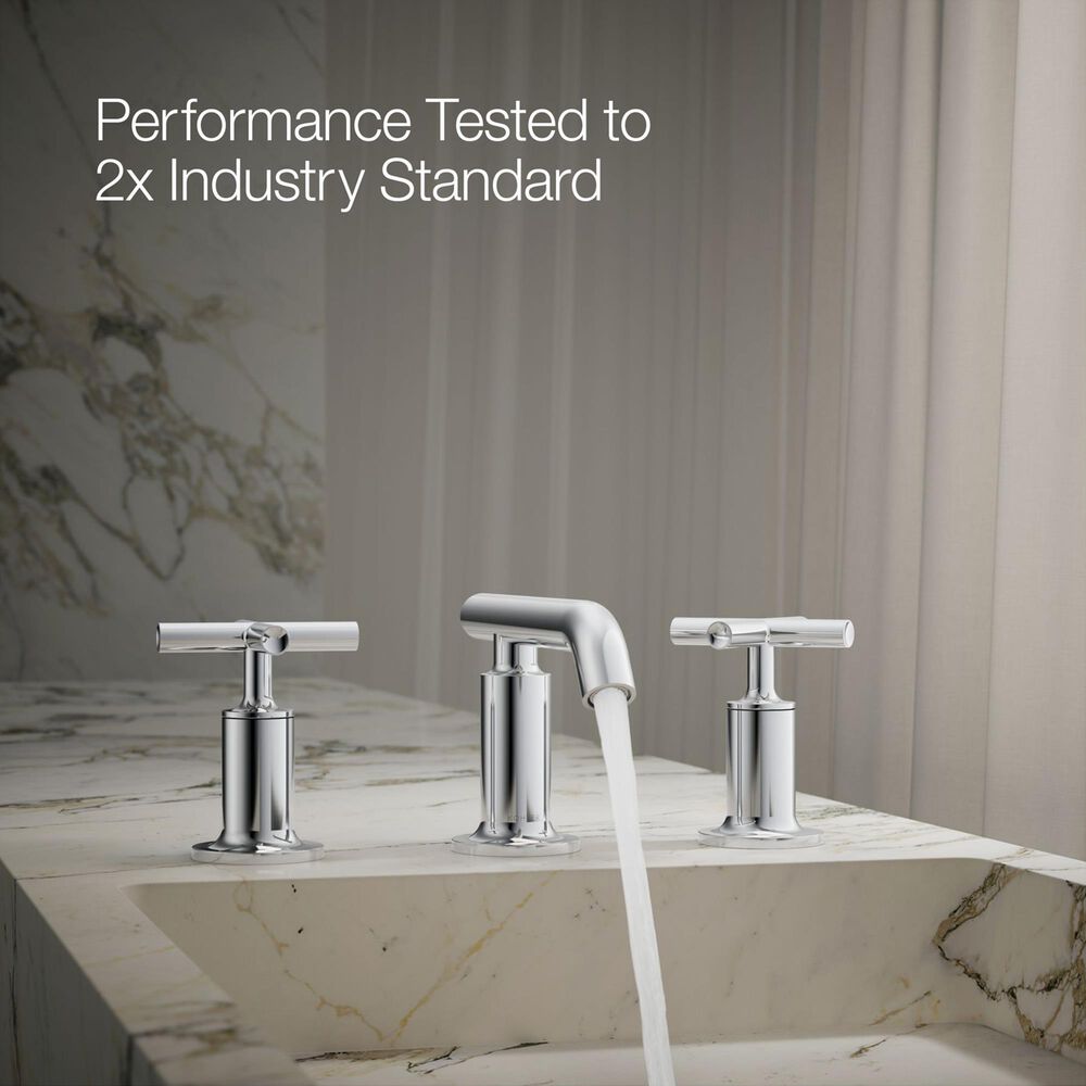 Kohler Purist Widespread Bathroom Sink Faucet with Cross Handles and Low Gooseneck Spout in Polished Chrome, , large