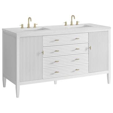 James Martin Vanities Myrrin 60" Double Vanity in Bright White with 3 cm Arctic Fall Solid Surface Top, , large