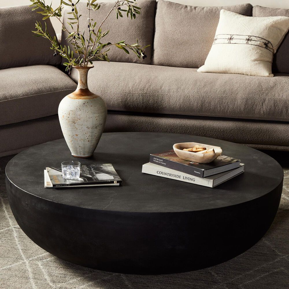 Four Hands Marlow Basil Round Coffee Table in Aged Grey, , large