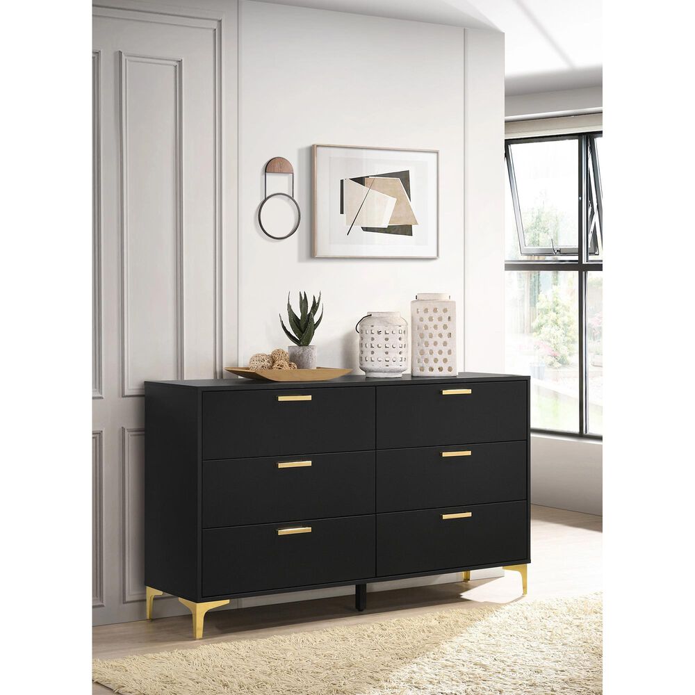 Pacific Landing Kendall 6-Drawer Dresser in Black and Gold, , large