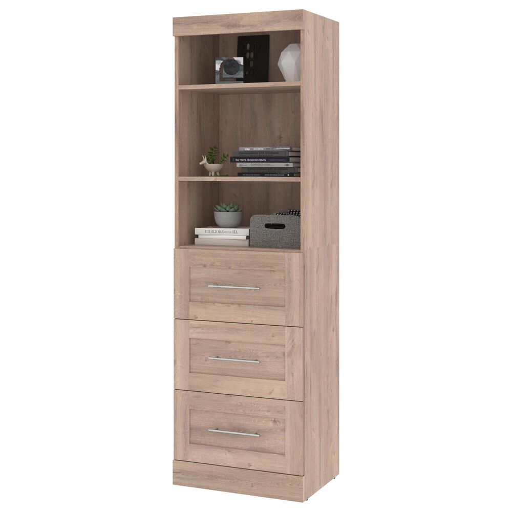 Bestar Pur 25" Storage Unit with 3-Drawer in Rustic Brown, , large