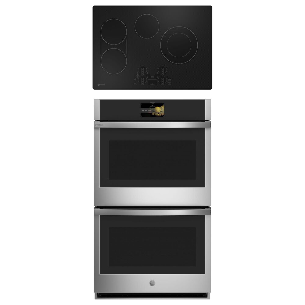 GE Profile 2-Piece Kitchen Package with Stainless Steel 30" Smart Built-In Convection Double Wall Oven and 30" Electric Cooktop in Black, , large