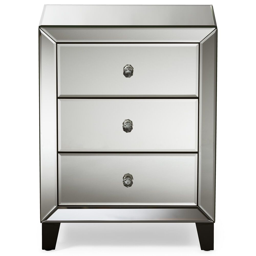 Baxton Studio Chevron Mirrored 3-Drawer End Table in Silver, , large