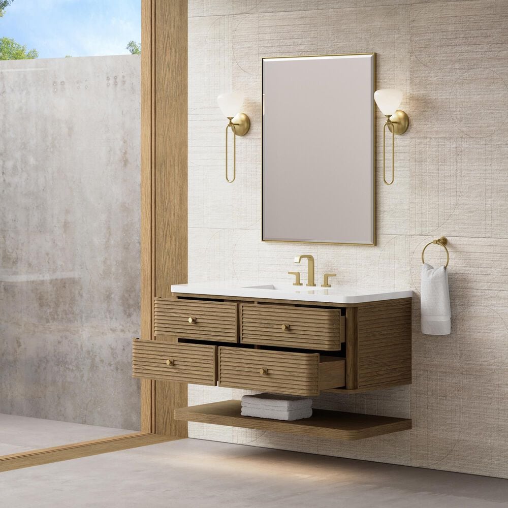 James Martin Allamari 48" Single Bathroom Vanity in Dune Mist with 3 cm White Zeus Silestone Top and Rectangular Sink, , large