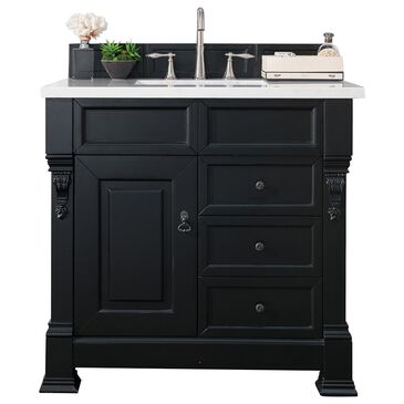 James Martin Brookfield 36" Single Bathroom Vanity in Antique Black with 3 cm Carrara White Marble Top and Rectangle Sink, , large