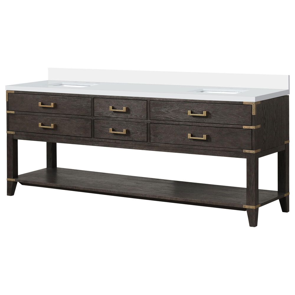 Lexora Home Norwalk 84" Double Bathroom Vanity in Brown Oak with White Cultured Marble Top  and Rectangle Sink, , large