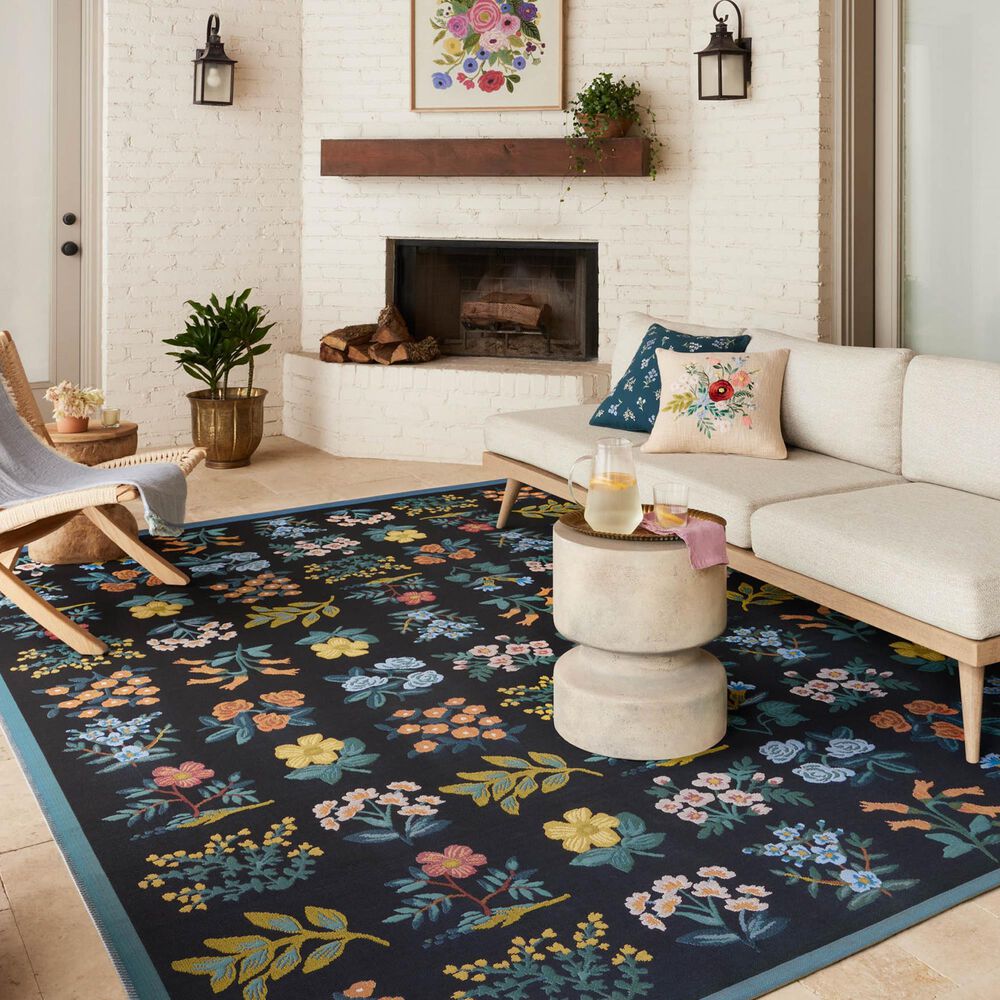 Rifle Paper Co. x Loloi Perennial Wildflower 7&#39;10&quot; x 11&#39;2&quot; Black Area Rug, , large