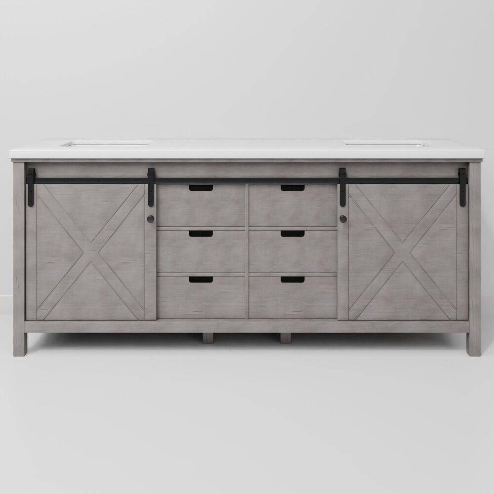 Lexora Home Marsyas 80" Double Bathroom Vanity in Ash Grey with White Quartz Top and Rectangular Sinks, , large