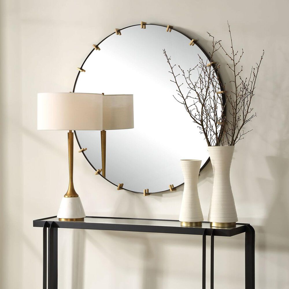 Uttermost Pali Round Wall Mirror in Black and Antiqued Brushed Gold, , large