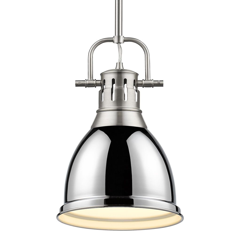 Golden Lighting Duncan 1-Light Small Pendant with Rod and Chrome Shade in Pewter, , large
