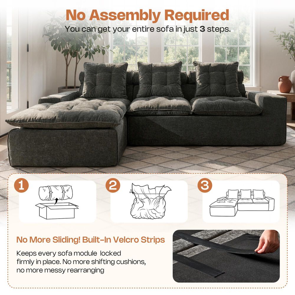 HOMLUX 2-Piece Left Facing Sectional with Chaise in Gray, , large