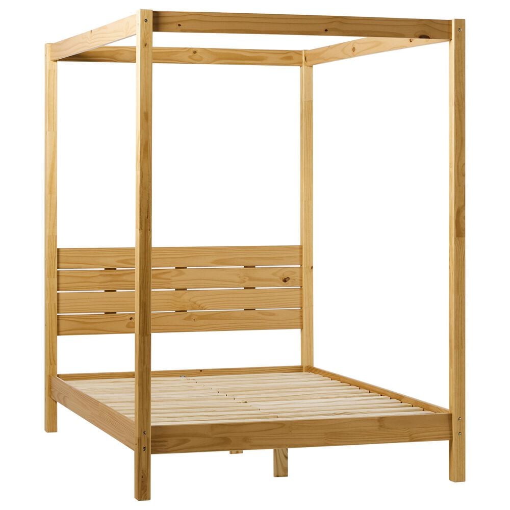 Walker Edison Isla Full Canopy Bed in Natural Pine, , large