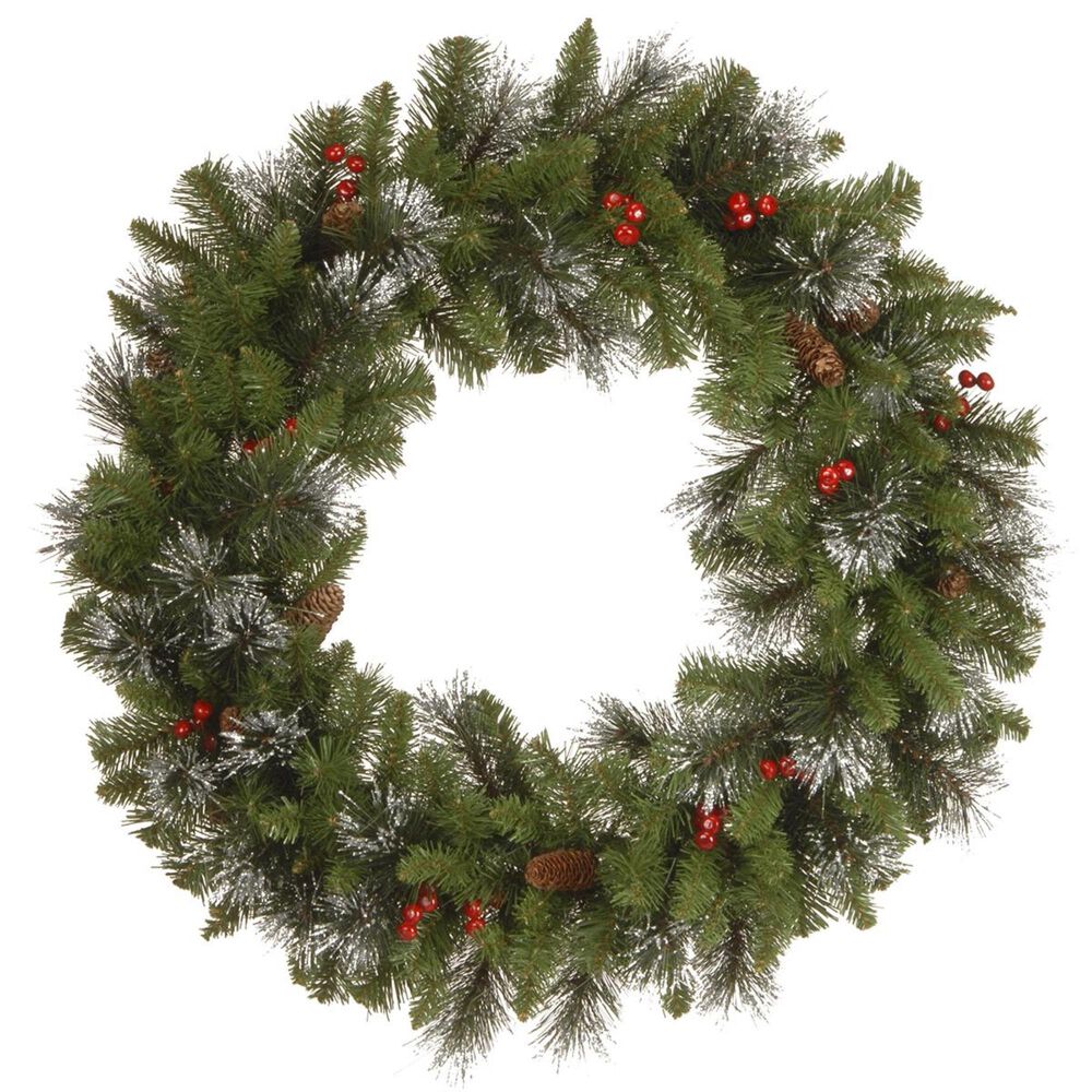 National Tree 30" Crestwood Spruce Wreath with Cones, Glitter & Red Berries, , large