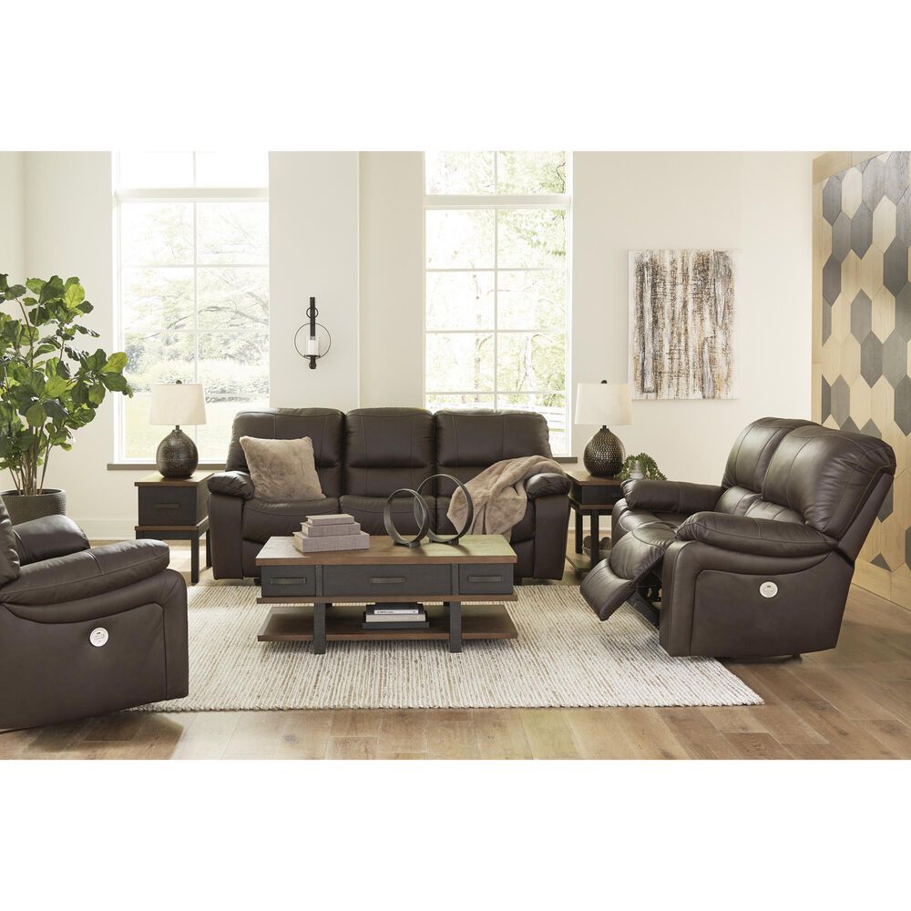 Ashley Leesworth Power Reclining Loveseat in Dark Brown, , large