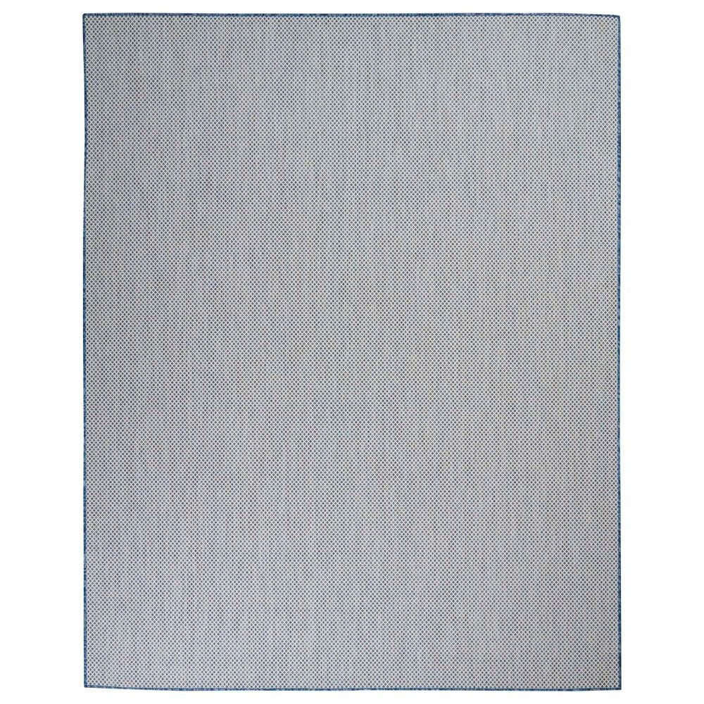 Nourison Courtyard Ivory and Blue 9&#39; x 12&#39; Indoor/Outdoor Area Rug, , large