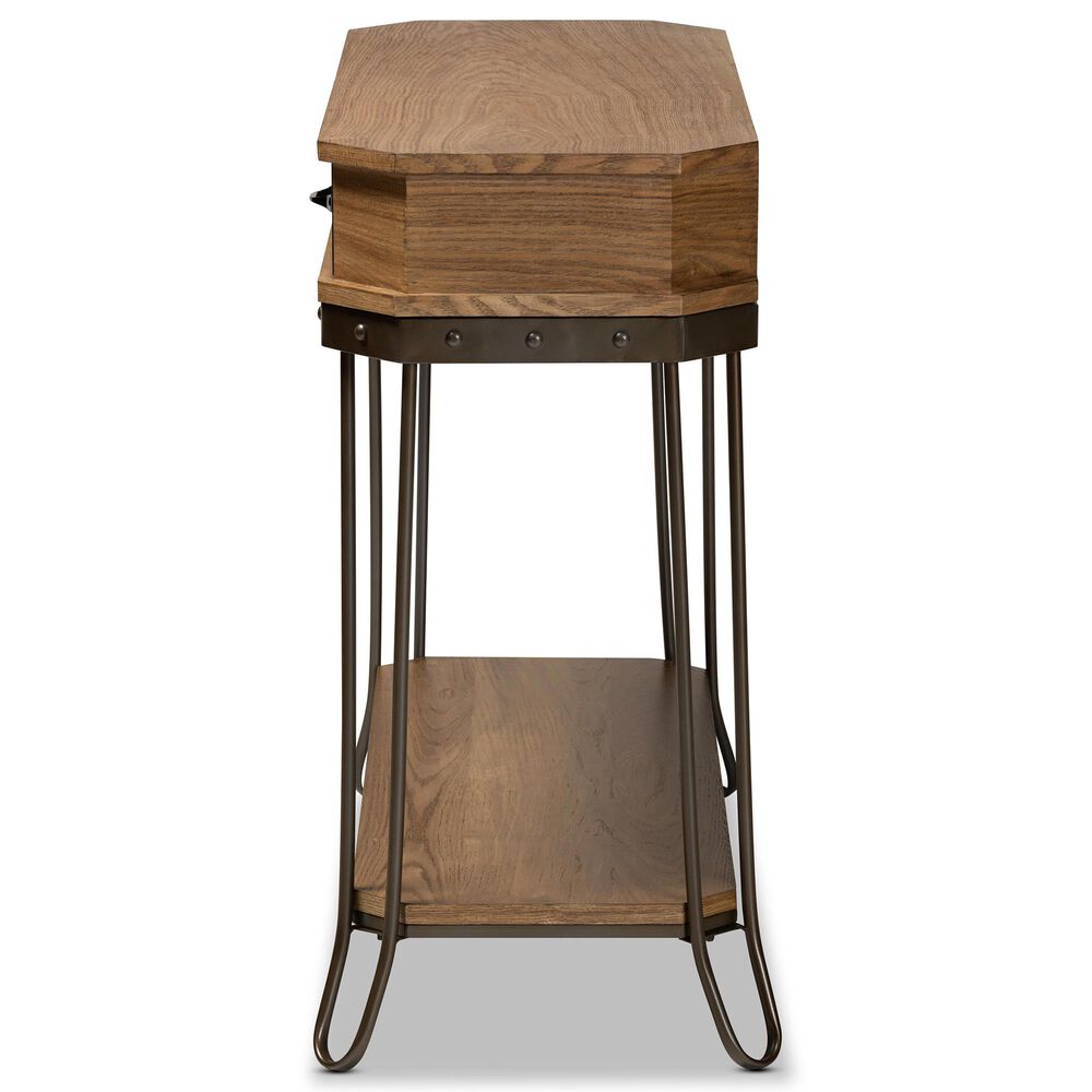 Baxton Studio Kellyn 3-Drawer Console Table in Oak Brown/Black, , large