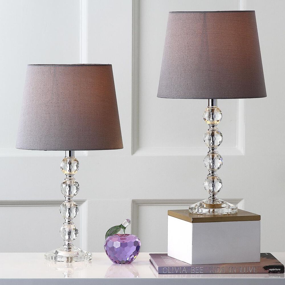 Safavieh Nola 16&quot; Stacked Crystal Ball Lamp in Clear with Brown Shade &#40;Set of 2&#41;, , large