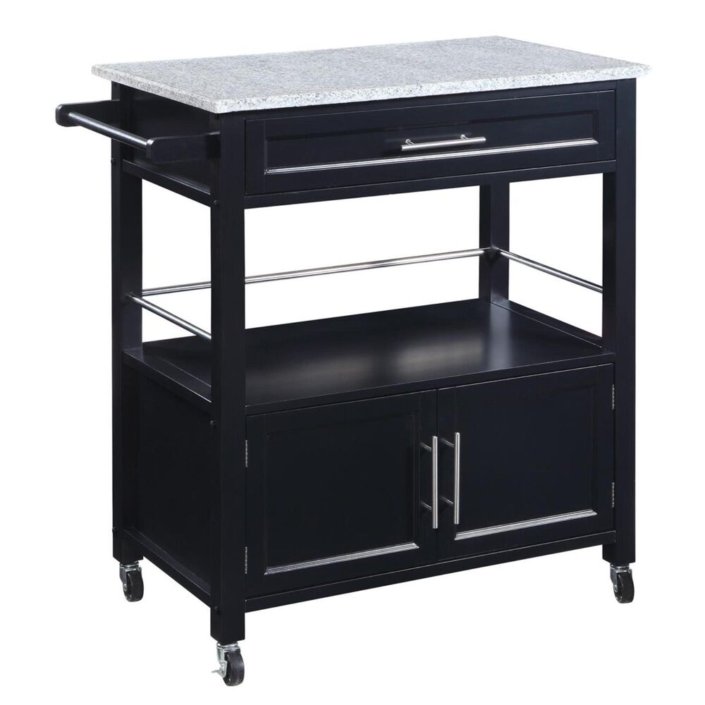 Linden Boulevard Mitchell Kitchen Cart with Granite Top in Black, , large